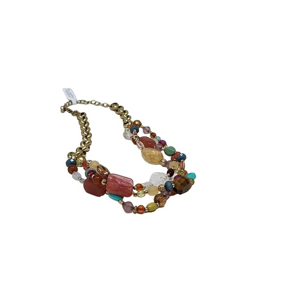 Lia Sophia Tigers Eye, Quartz, Resin Beads Strand Necklace Antique Gold (18-21") - Picture 3 of 10